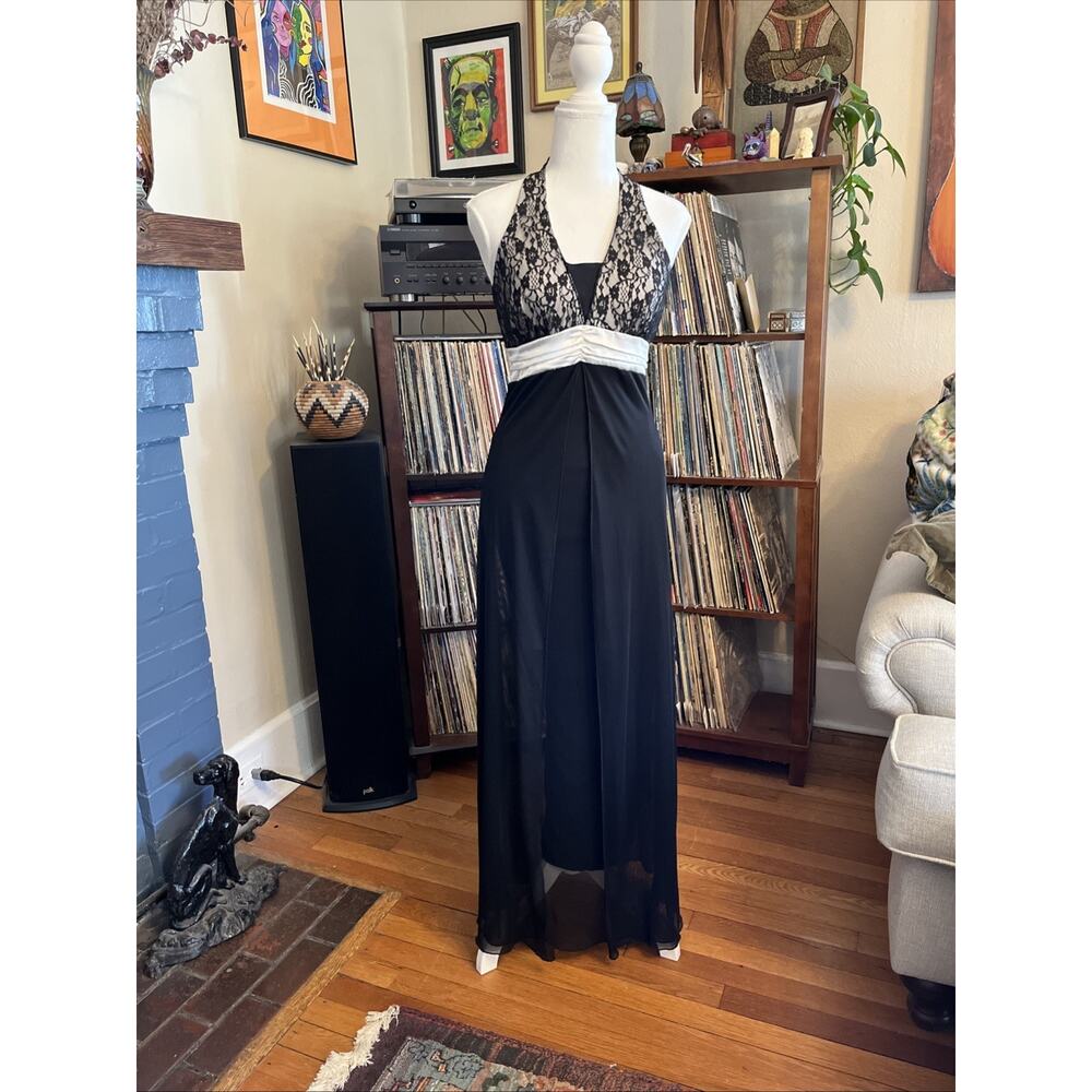 Vintage Taboo S M Y2k Halter Dress Lace Whimsygoth Sheer Babydoll Maxi Prom Hoco - Picture 9 of 15